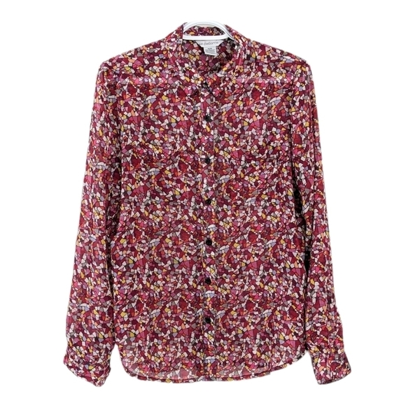 Vintage Liz Clairbone shiffon mosaic print multicolored pink red blouse Medium - Picture 7 of 10